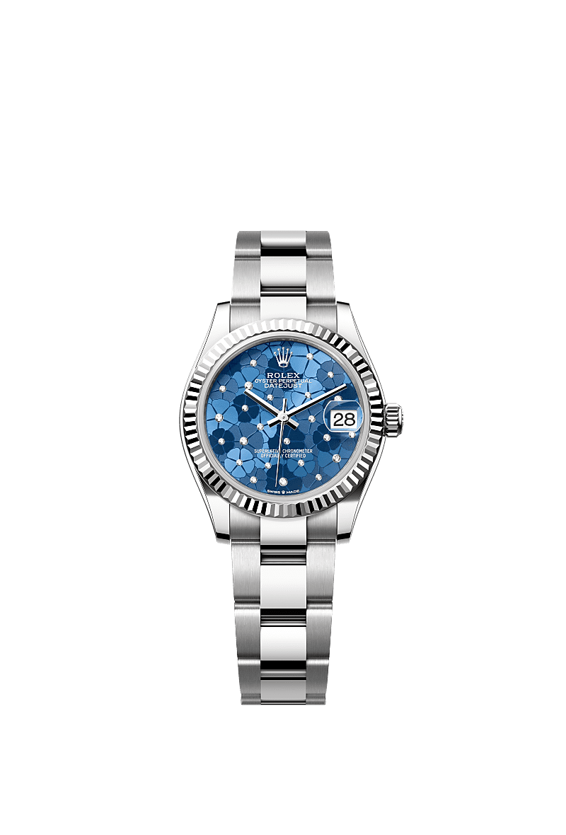 Rolex Stainless Steel Datejust - 31mm - Azzurro blue, floral motif Diamond Dial - Oyster