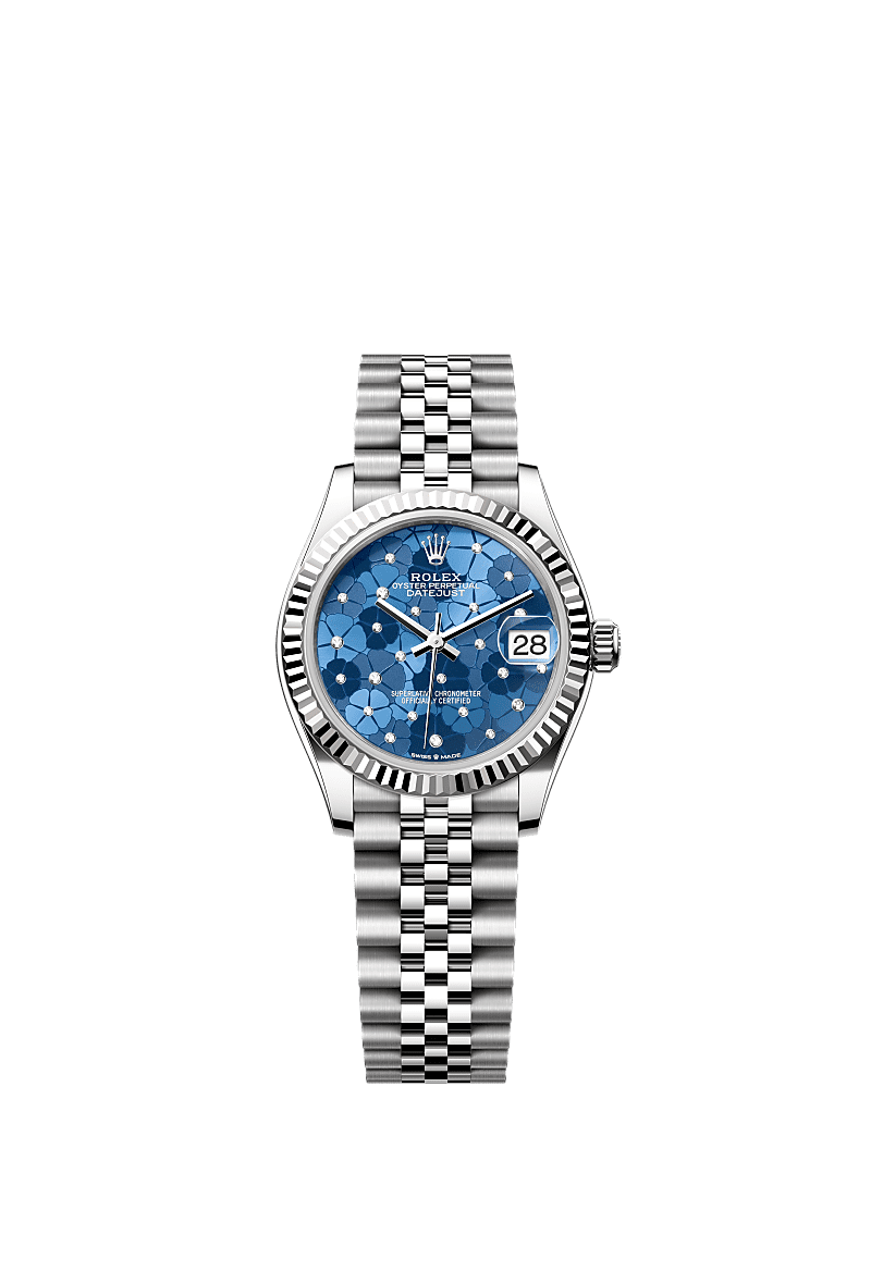 Rolex Stainless Steel Datejust - 31mm - Azzurro blue, floral motif Diamond Dial - Jubilee