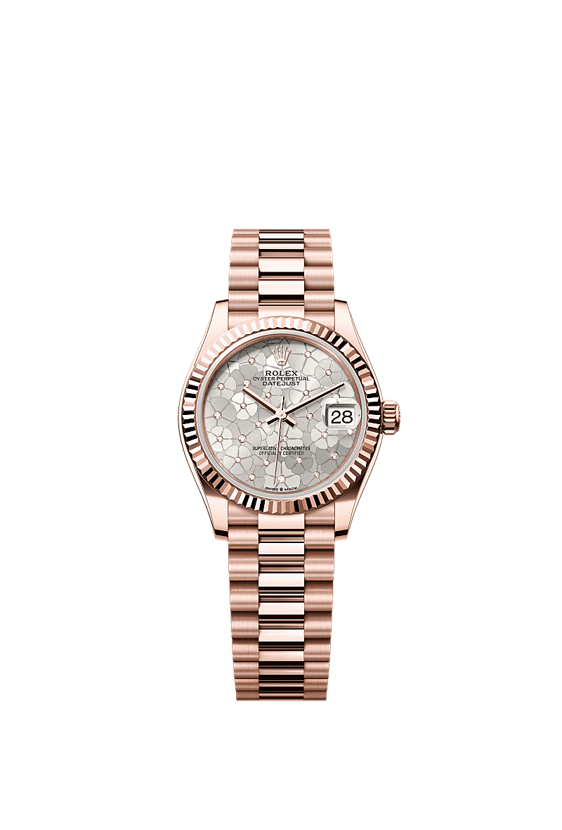 Rolex Rose Gold Datejust - 31mm - Silver, floral motif Diamond Dial - President