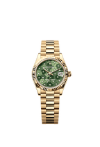 Rolex Yellow Gold Datejust - 31mm - Olive green, floral motif Diamond Dial - President