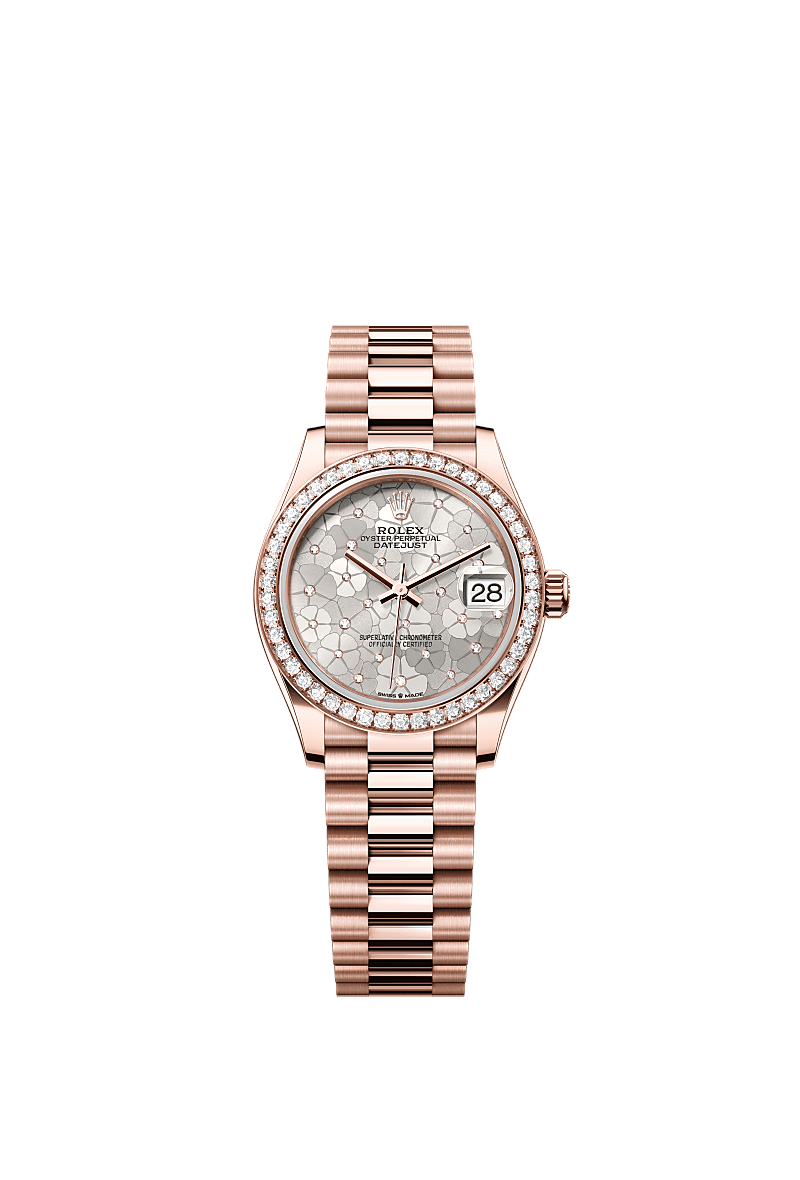 Rolex Rose Gold Datejust - 31mm - Silver, floral motif Diamond Dial - President