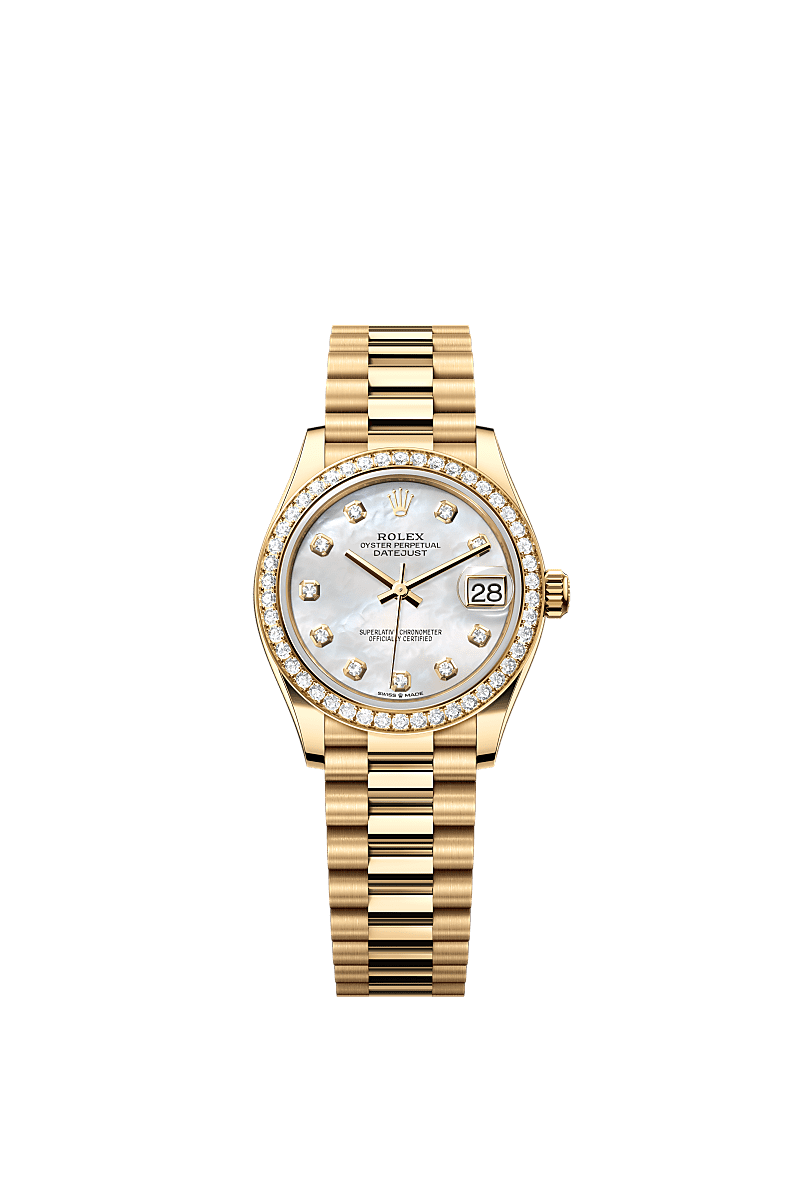 Rolex Yellow Gold Datejust - 31mm - White mother-of-pearl Diamond Dial - President