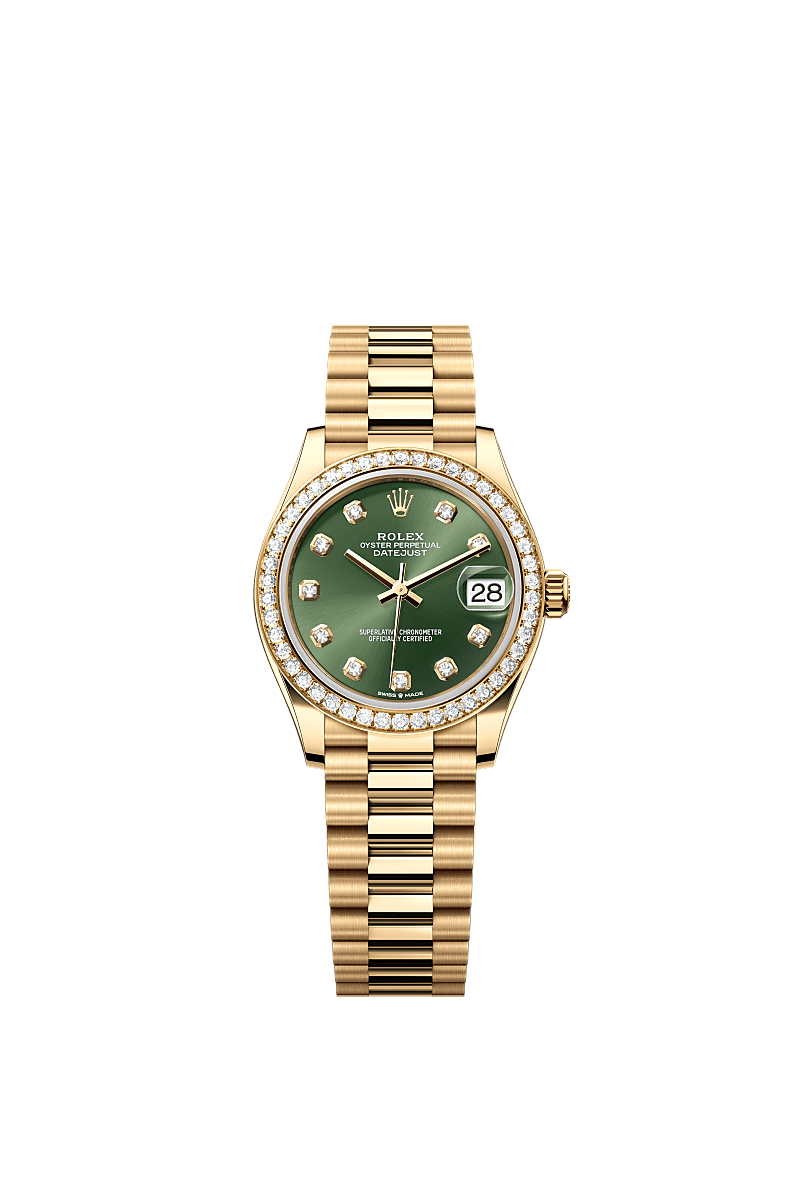 Rolex Yellow Gold Datejust - 31mm - Olive green Diamond Dial - President