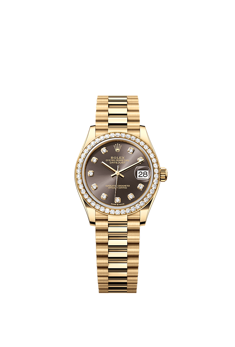 Rolex Yellow Gold Datejust - 31mm - Dark grey Diamond Dial - President