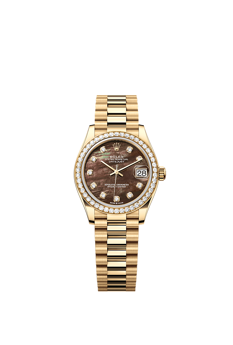 Rolex Yellow Gold Datejust - 31mm - Black mother-of-pearl Diamond Dial - President