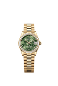Rolex Yellow Gold Datejust - 31mm - Olive green, floral motif Diamond Dial - President