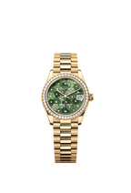 Rolex Yellow Gold Datejust - 31mm - Olive green, floral motif Diamond Dial - President