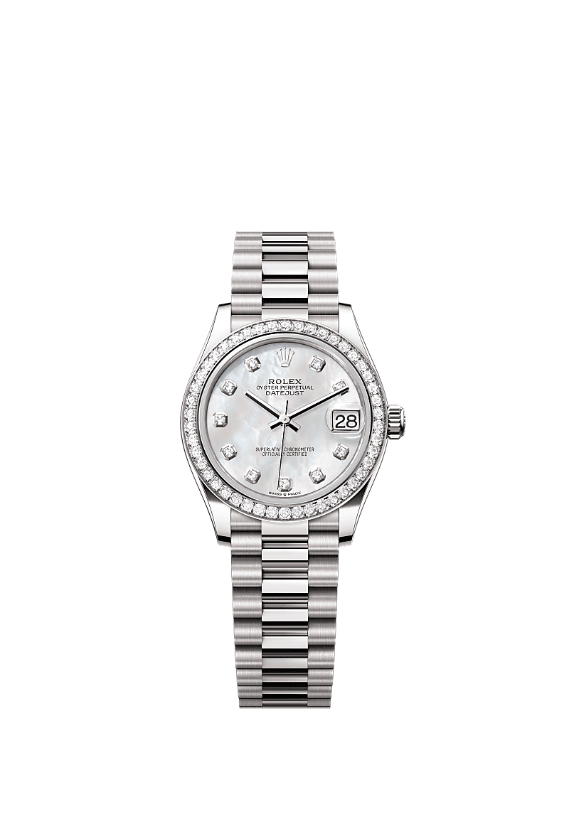 Rolex White Gold Datejust - 31mm - White mother-of-pearl Diamond Dial