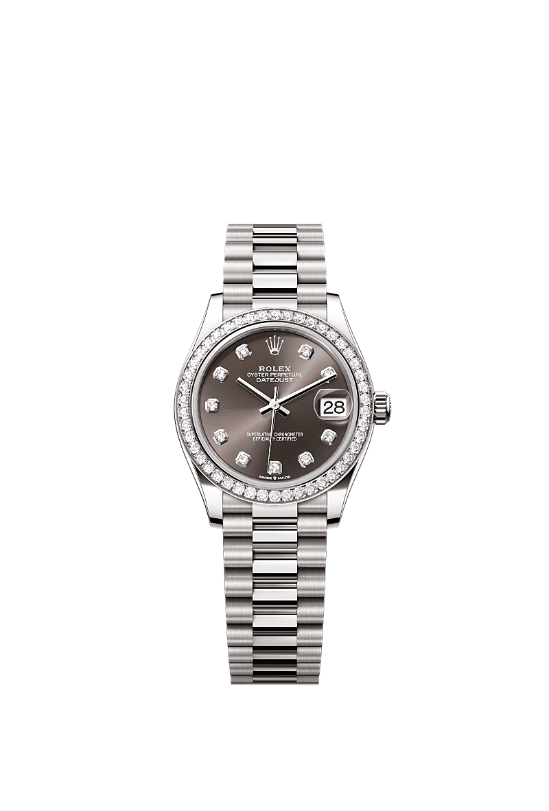 Rolex White Gold Datejust - 31mm - Dark grey Diamond Dial - President