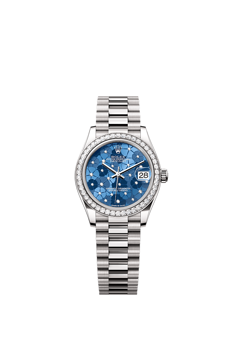 Rolex White Gold Datejust - 31mm - Azzurro blue, floral motif Diamond Dial