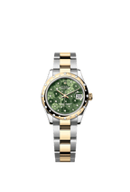Rolex Two-Tone (YG/SS) Datejust - 31mm - Olive green, floral motif Diamond Dial - Oyster