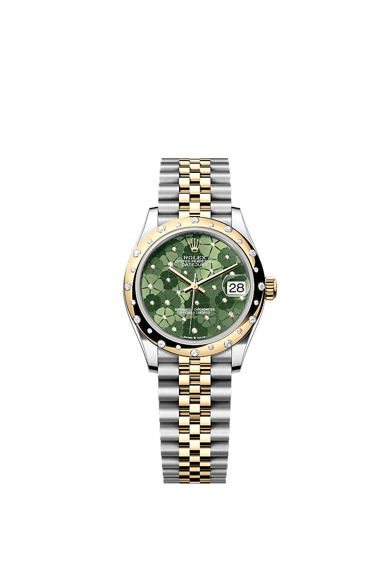 Rolex Two-Tone (YG/SS) Datejust - 31mm - Olive green, floral motif Diamond Dial - Jubilee