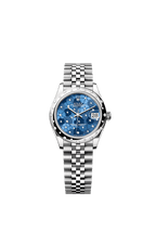 Rolex Stainless Steel Datejust - 31mm - Azzurro blue, floral motif Diamond Dial - Jubilee