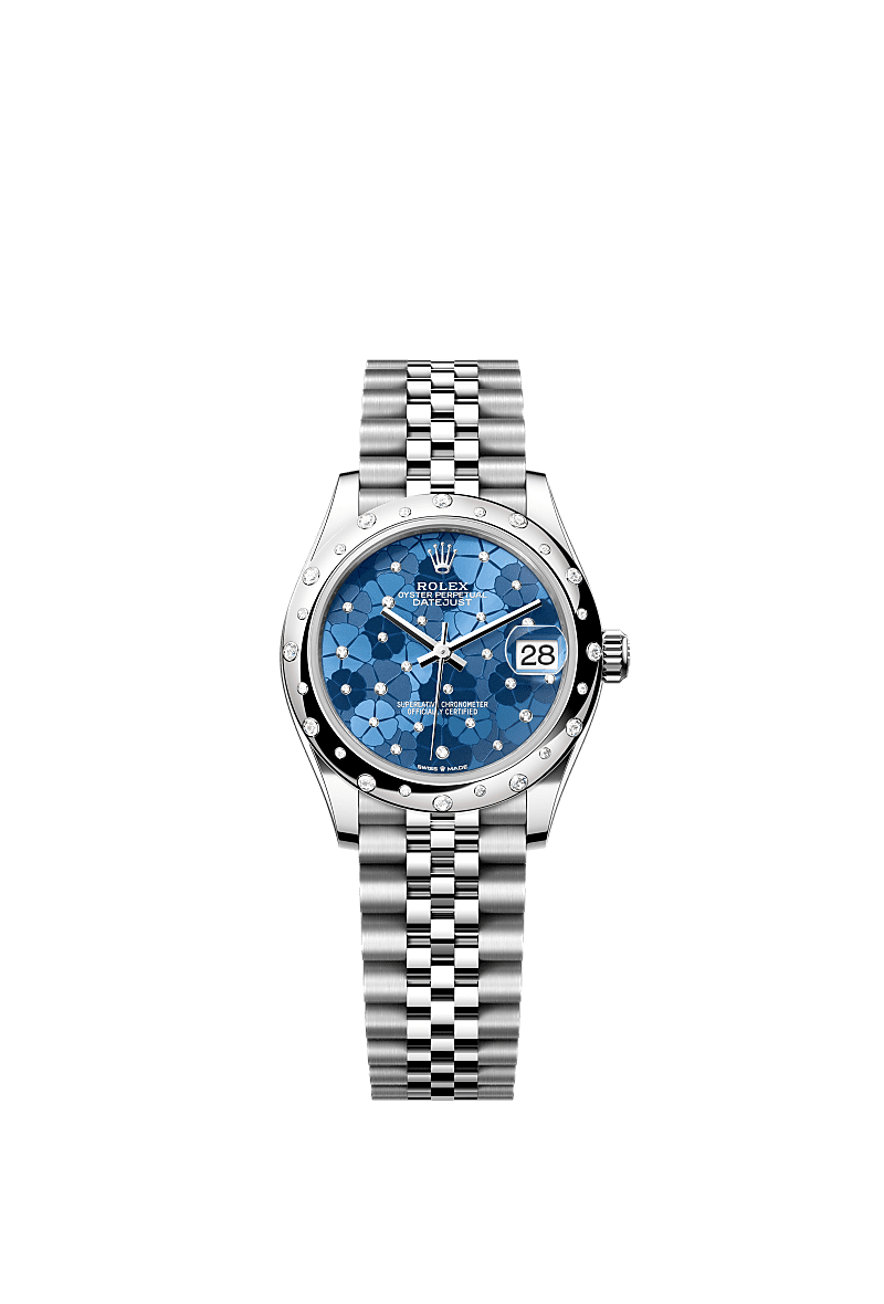 Rolex Stainless Steel Datejust - 31mm - Azzurro blue, floral motif Diamond Dial - Jubilee