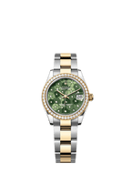 Rolex Two-Tone (YG/SS) Datejust - 31mm - Olive green, floral motif Diamond Dial - Oyster