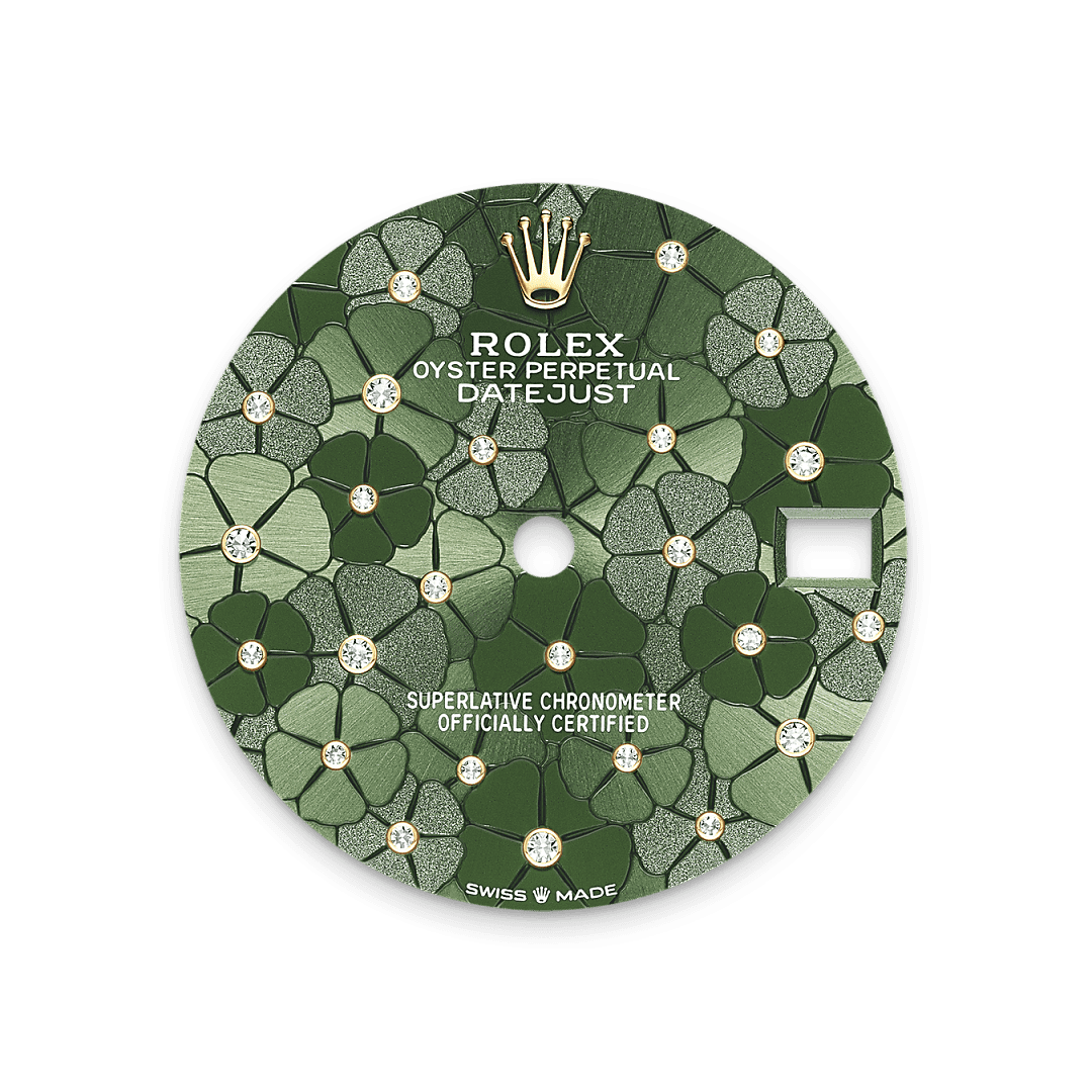 Rolex Two-Tone (YG/SS) Datejust - 31mm - Olive green, floral motif Diamond Dial - Oyster
