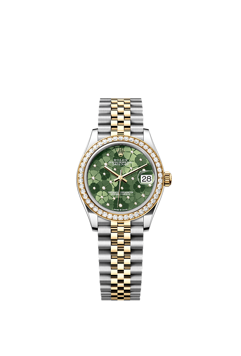 Rolex Two-Tone (YG/SS) Datejust - 31mm - Olive green, floral motif Diamond Dial - Jubilee