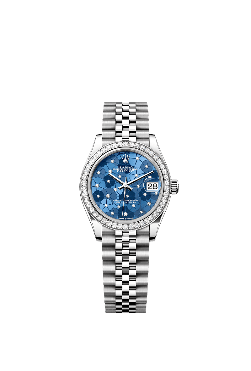 Rolex Stainless Steel Datejust - 31mm - Azzurro blue, floral motif Diamond Dial - Jubilee