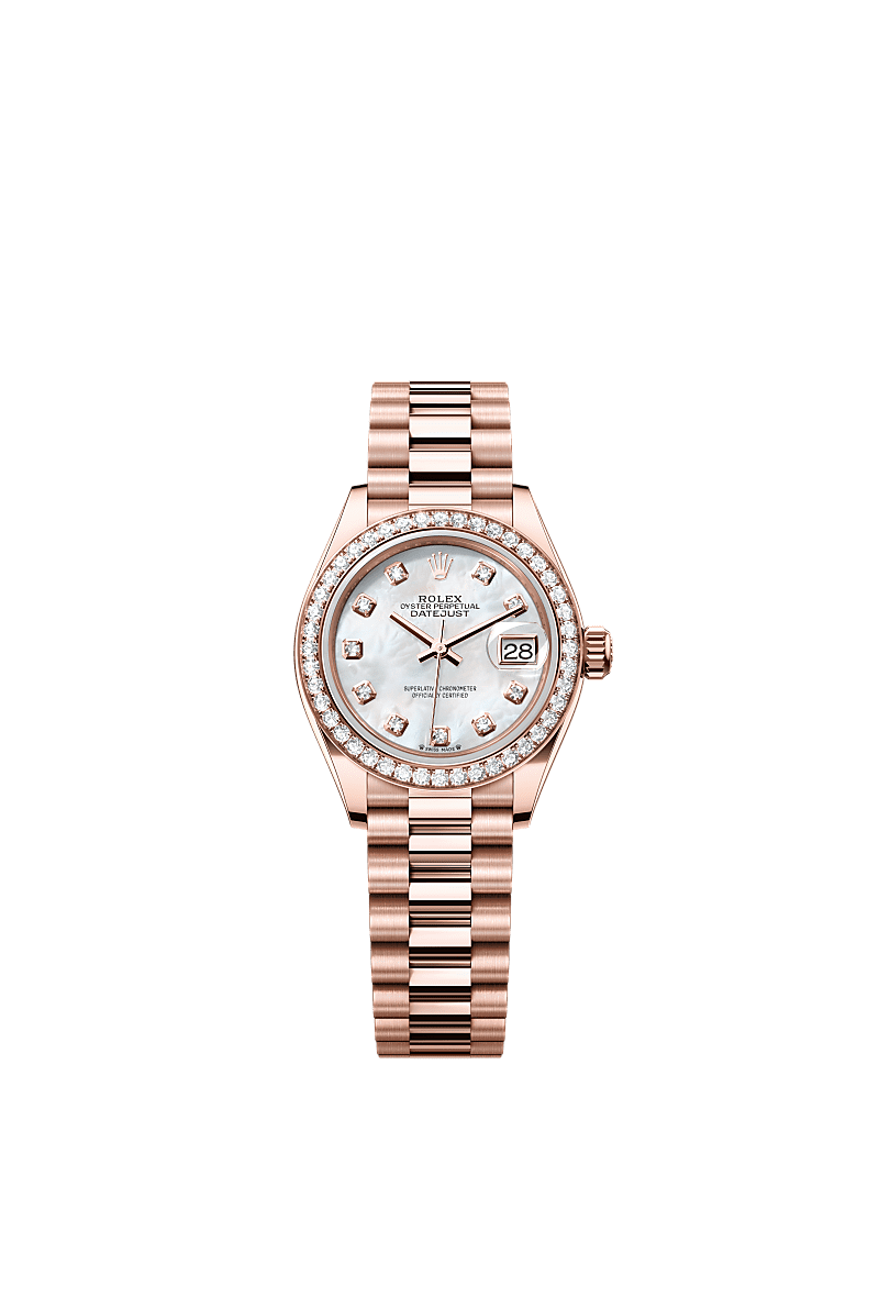 Rolex Rose Gold Datejust - 28mm - White mother-of-pearl Diamond Dial - President
