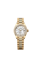 Rolex Yellow Gold Datejust - 28mm - White mother-of-pearl Diamond Dial - President