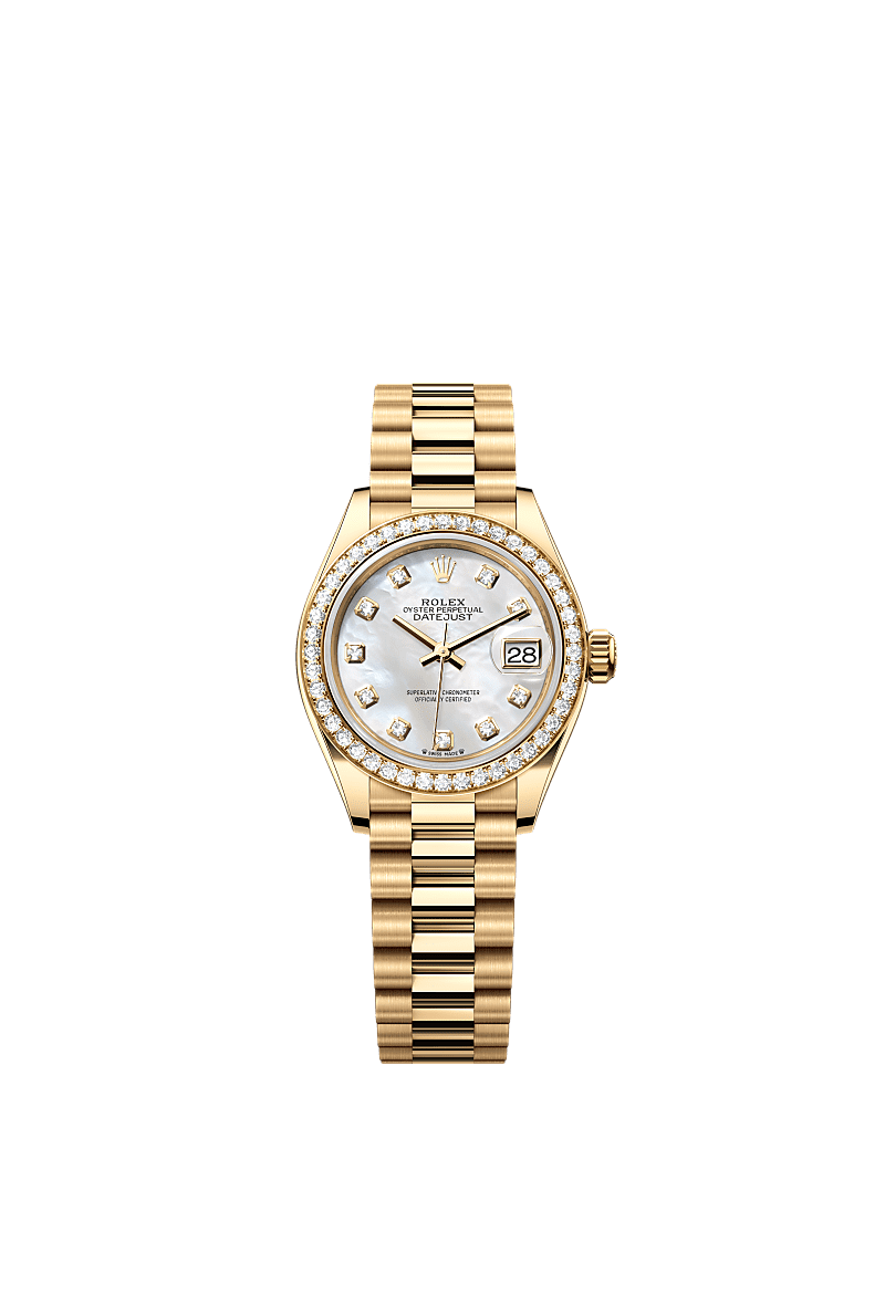 Rolex Yellow Gold Datejust - 28mm - White mother-of-pearl Diamond Dial - President