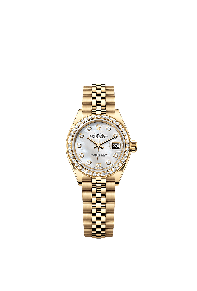Rolex Yellow Gold Datejust - 28mm - White mother-of-pearl Diamond Dial - Jubilee