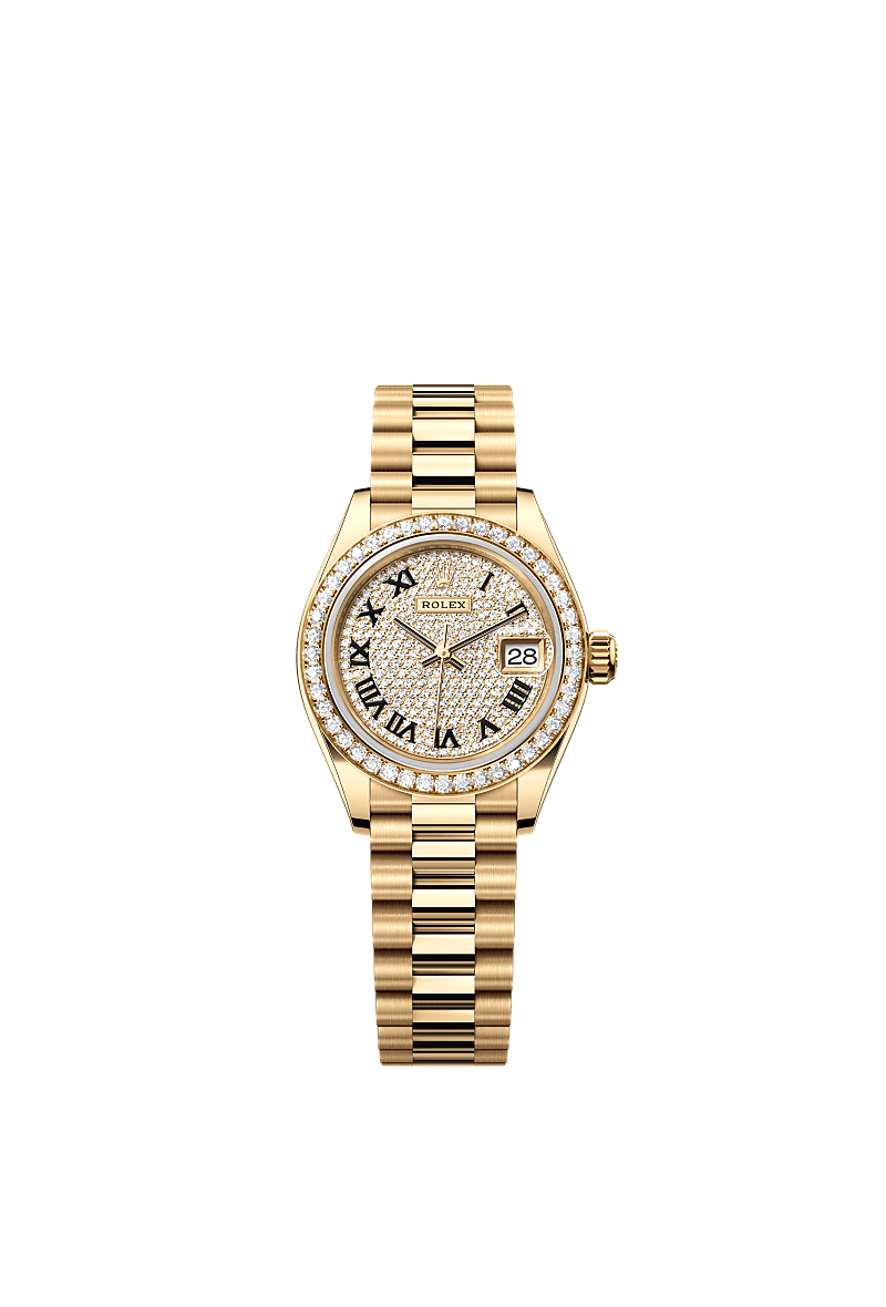 Rolex Yellow Gold Datejust - 28mm - Diamond-paved - President