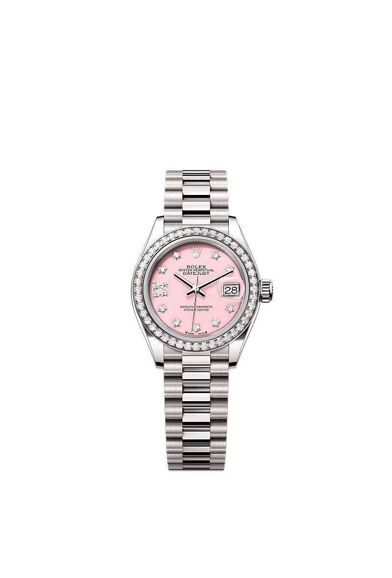 Rolex White Gold Datejust - 28mm - Pink opal Diamond Dial