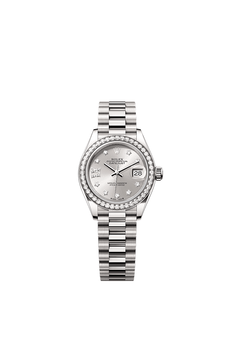 Rolex White Gold Datejust - 28mm - Silver Diamond Dial