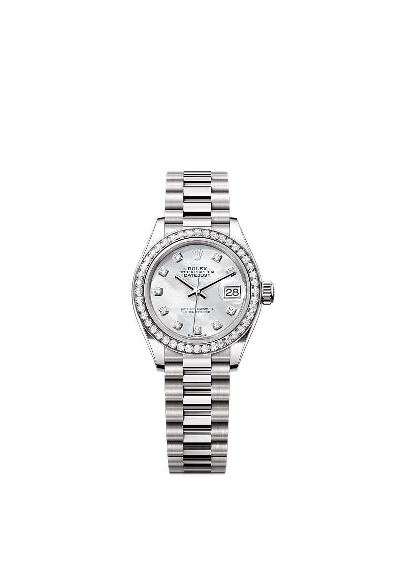 Rolex White Gold Datejust - 28mm - White mother-of-pearl Diamond Dial