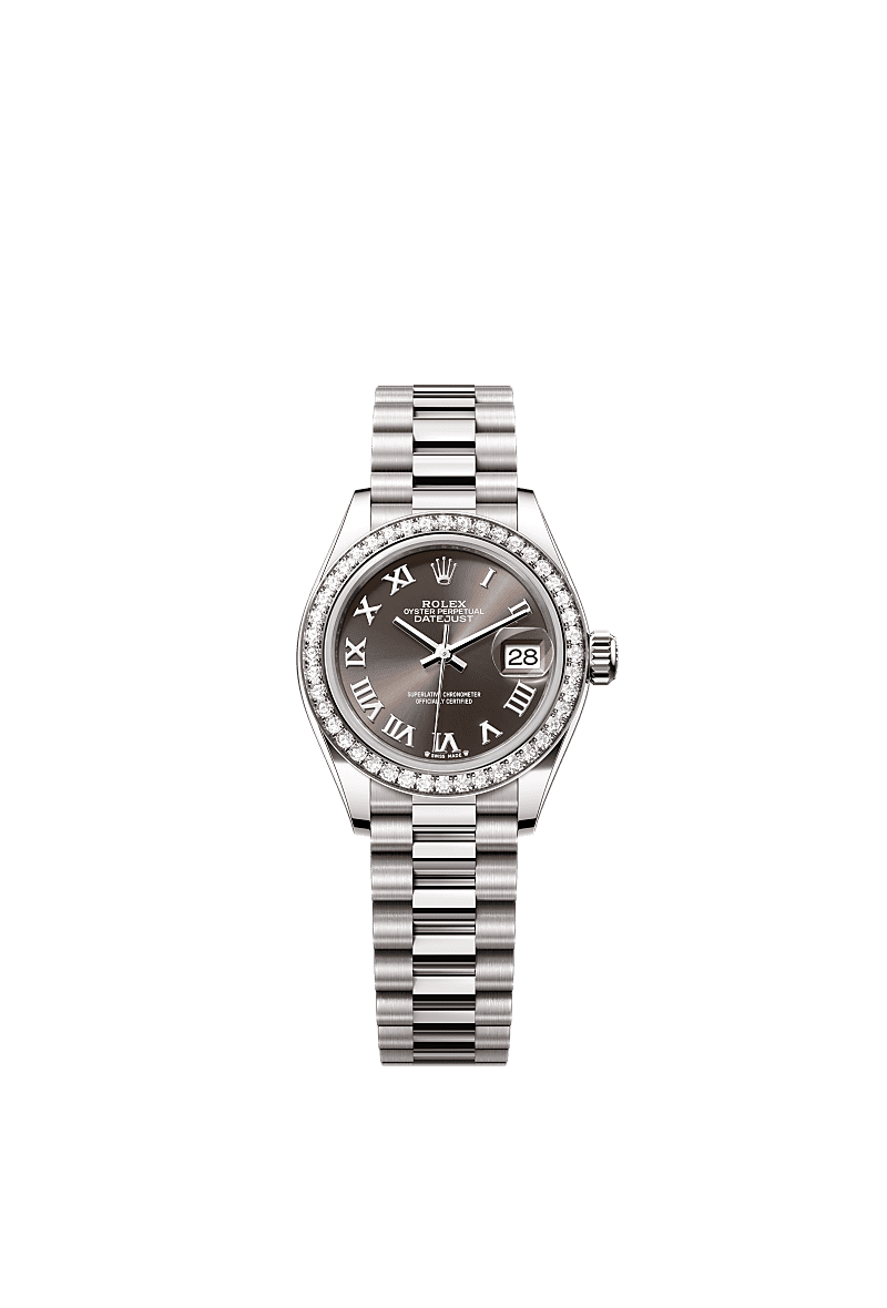 Rolex White Gold Datejust - 28mm - Dark grey - President