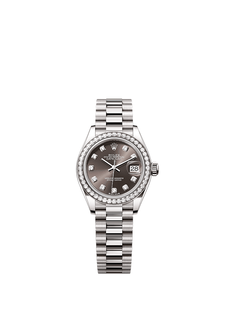 Rolex White Gold Datejust - 28mm - Dark grey Diamond Dial