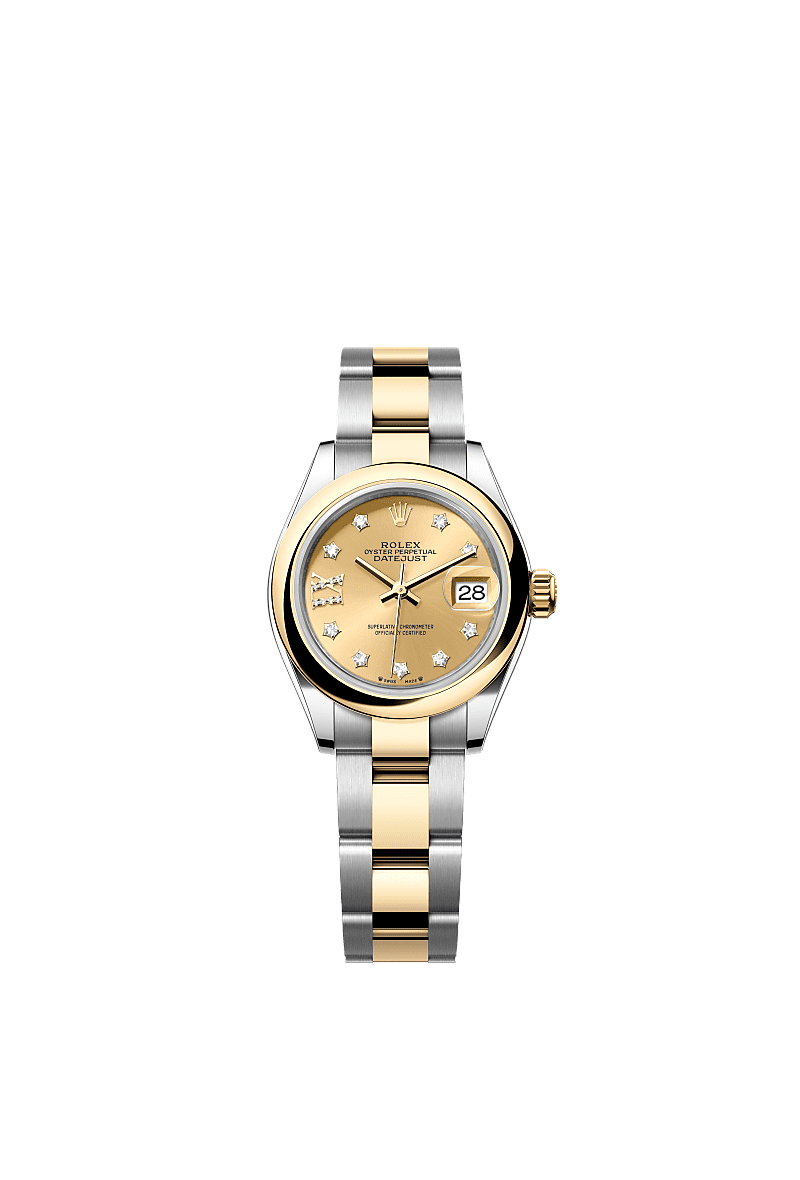 Rolex Two-Tone (YG/SS) Datejust - 28mm - Champagne-colour Diamond Dial - Oyster