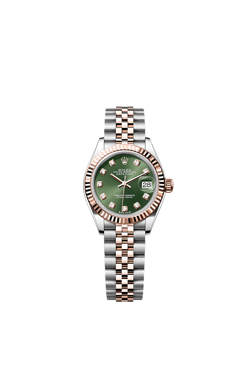 Rolex Two-Tone (RG/SS) Datejust - 28mm - Olive green Diamond Dial - Jubilee