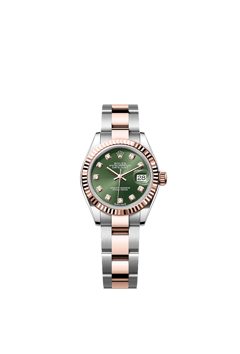 Rolex Two-Tone (RG/SS) Datejust - 28mm - Olive green Diamond Dial - Oyster