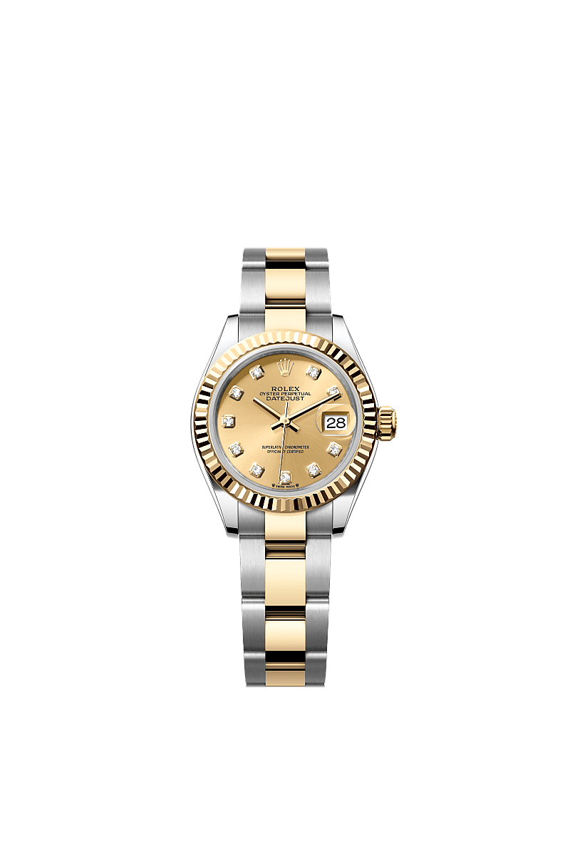Rolex Two-Tone (YG/SS) Datejust - 28mm - Champagne-colour Diamond Dial - Oyster