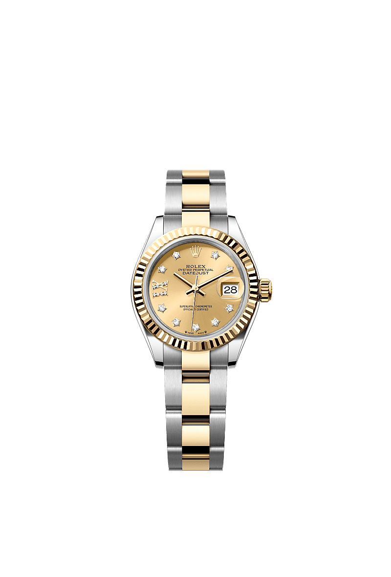 Rolex Two-Tone (YG/SS) Datejust - 28mm - Champagne-colour Diamond Dial - Oyster