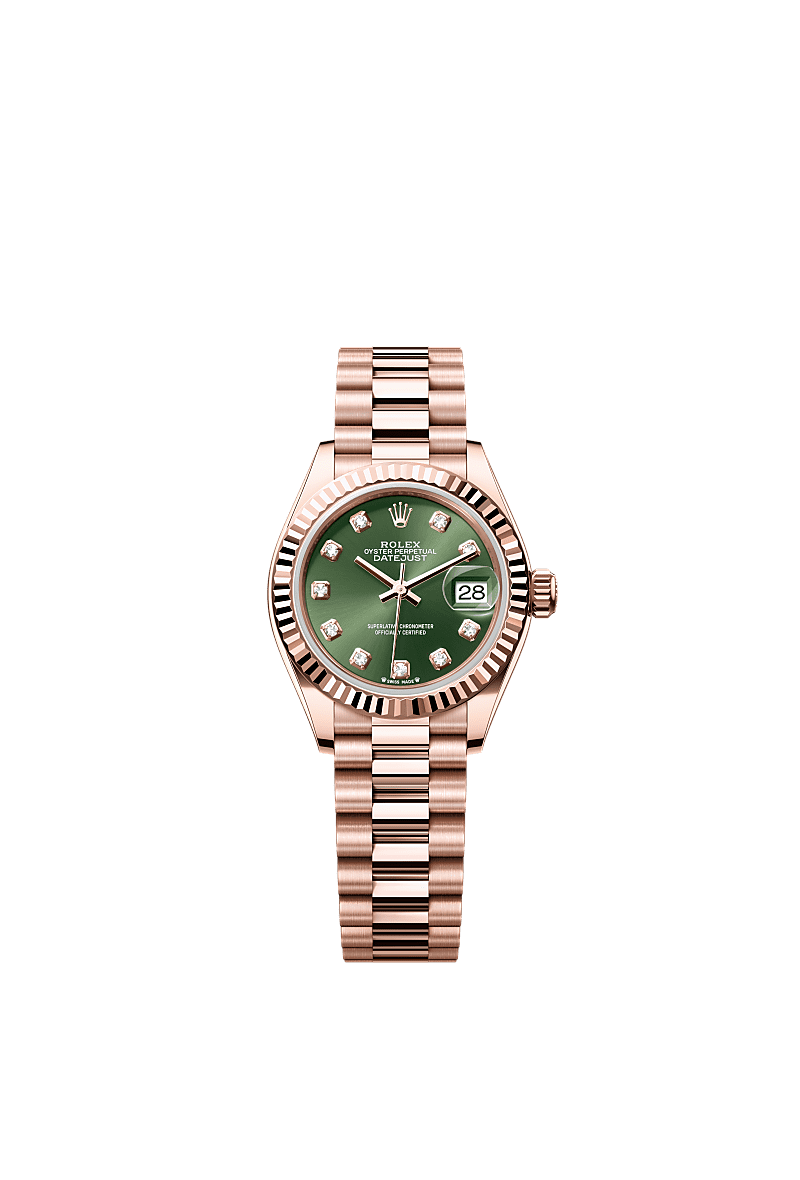 Rolex Rose Gold Datejust - 28mm - Olive green Diamond Dial - President