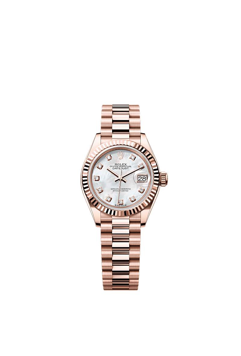 Rolex Rose Gold Datejust - 28mm - White mother-of-pearl Diamond Dial - President