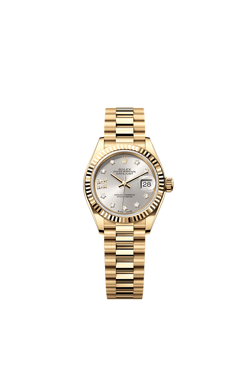 Rolex Yellow Gold Datejust - 28mm - Silver Diamond Dial - President
