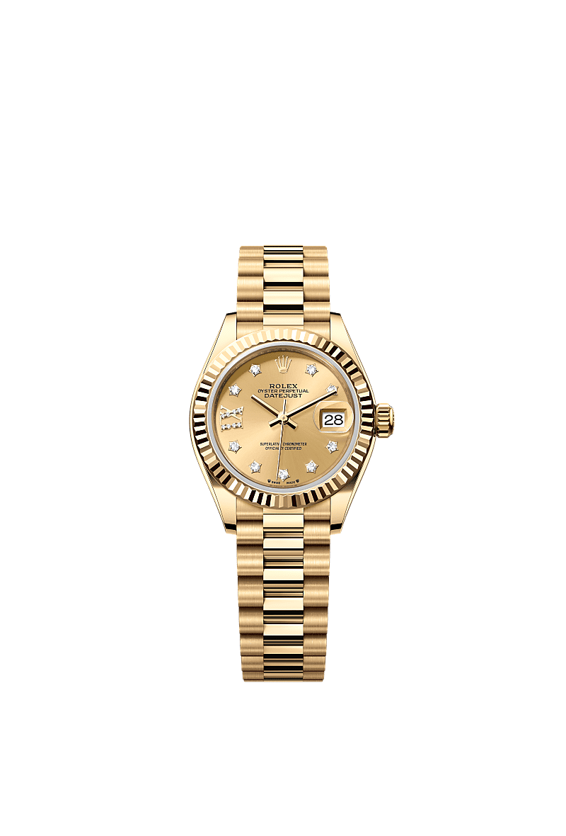 Rolex Yellow Gold Datejust - 28mm - Champagne-colour Diamond Dial - President