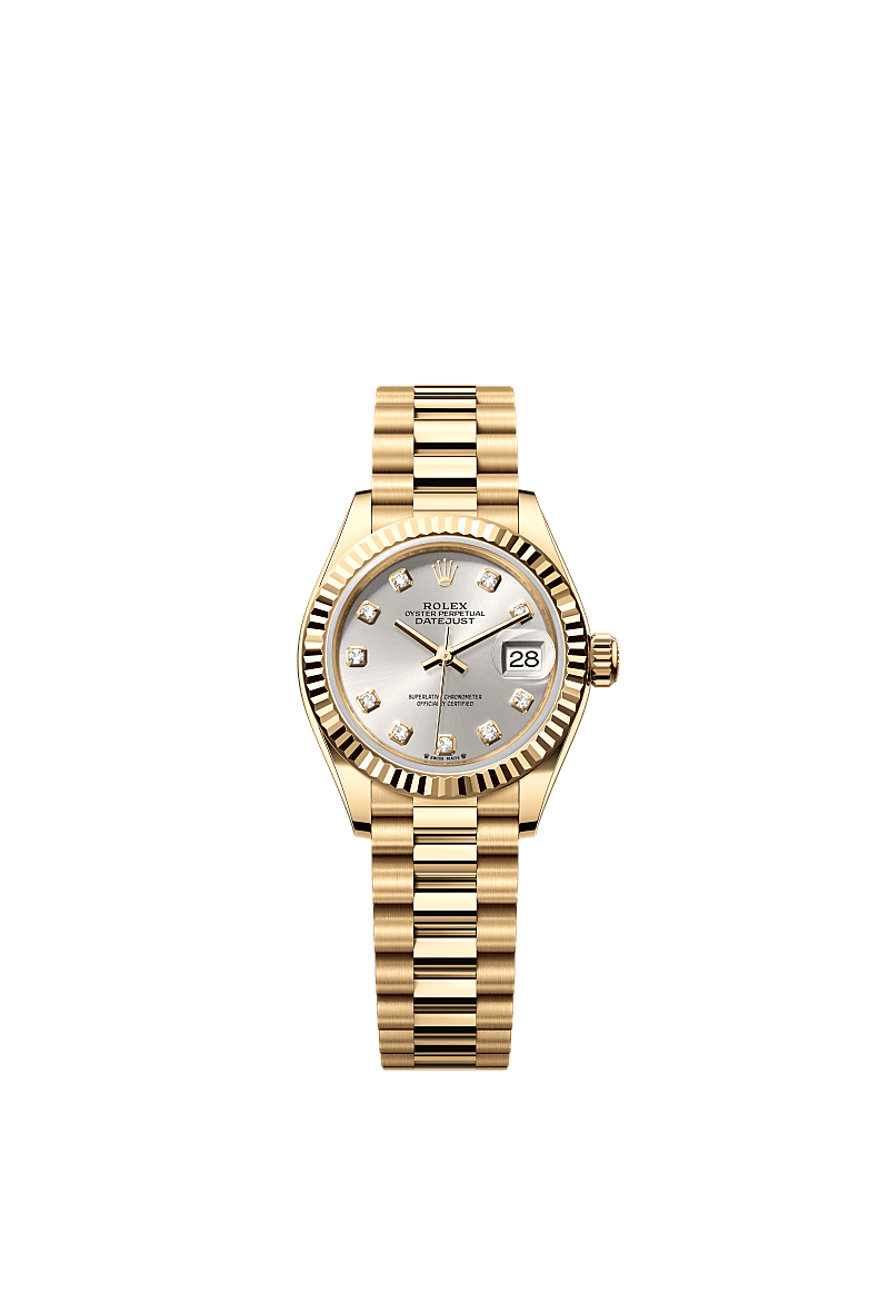 Rolex Yellow Gold Datejust - 28mm - Silver Diamond Dial - President