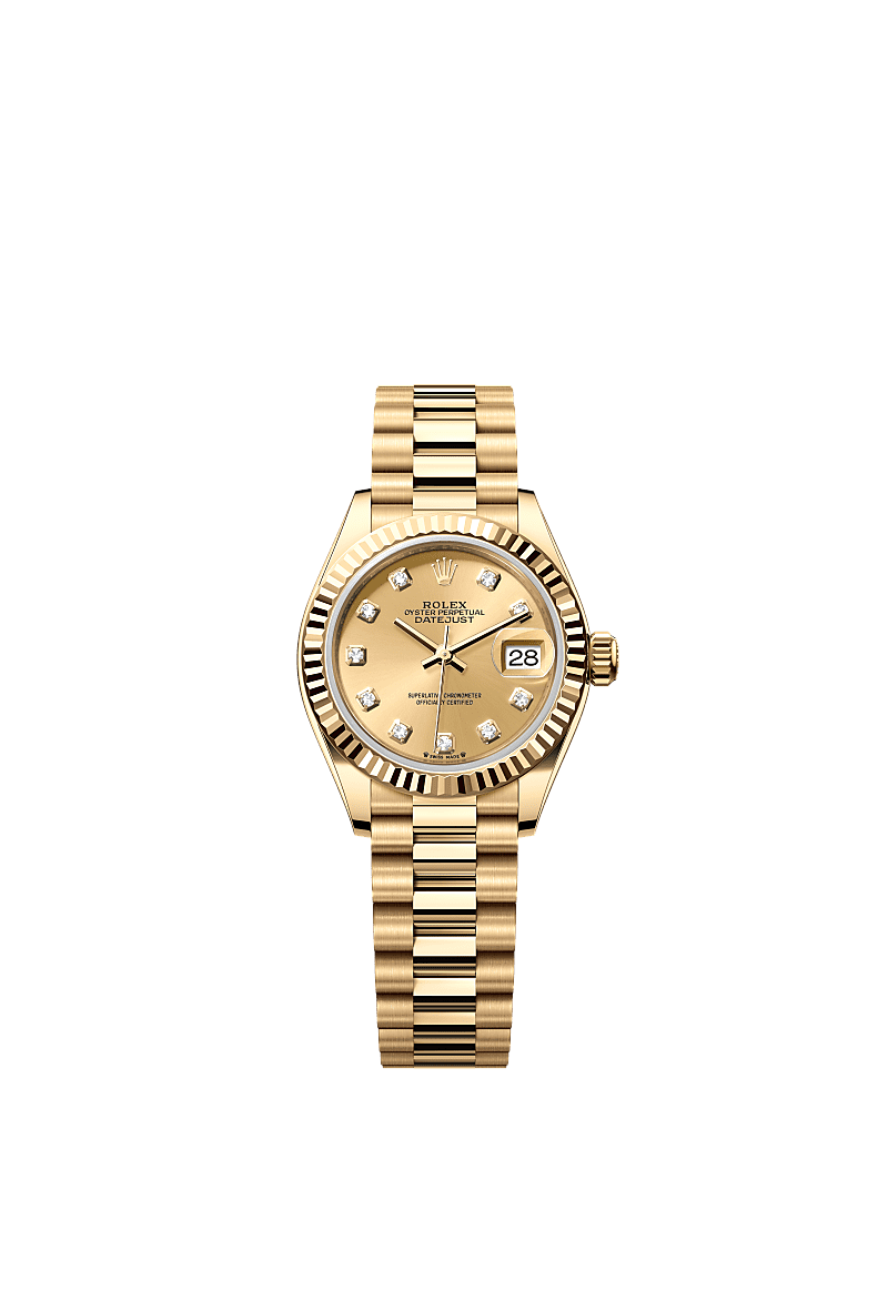 Rolex Yellow Gold Datejust - 28mm - Champagne-colour Diamond Dial - President