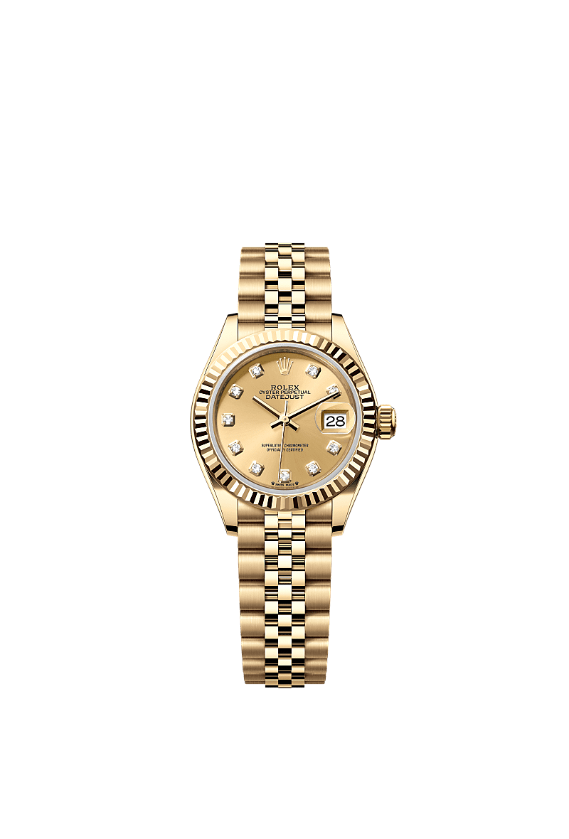 Rolex Yellow Gold Datejust - 28mm - Champagne-colour Diamond Dial - Jubilee