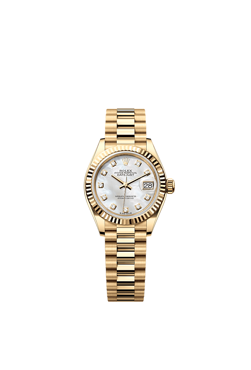 Rolex Yellow Gold Datejust - 28mm - White mother-of-pearl Diamond Dial - President