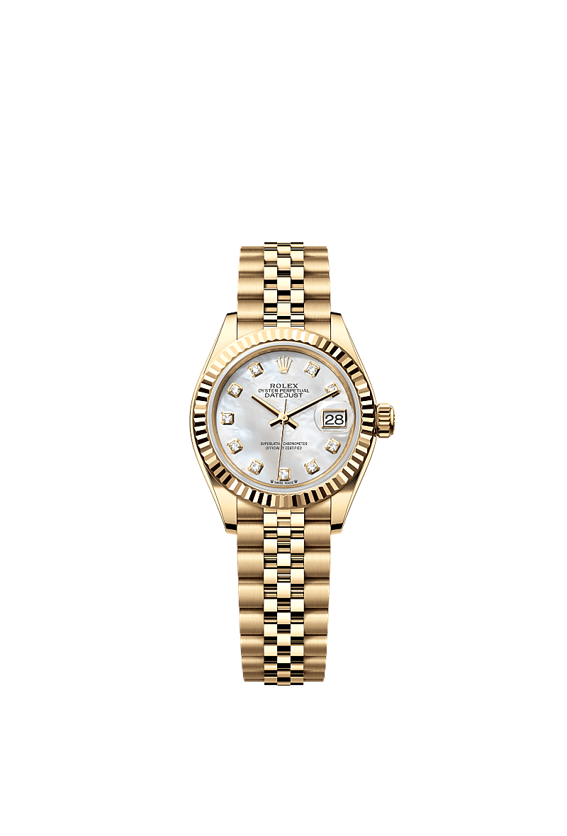 Rolex Yellow Gold Datejust - 28mm - White mother-of-pearl Diamond Dial - Jubilee