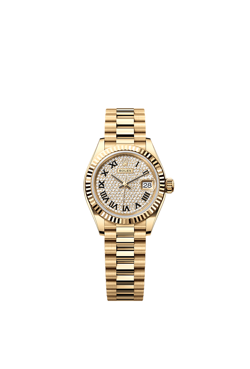 Rolex Yellow Gold Datejust - 28mm - Diamond-paved - President