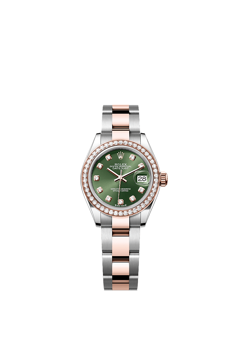 Rolex Two-Tone (RG/SS) Datejust - 28mm - Olive green Diamond Dial - Oyster