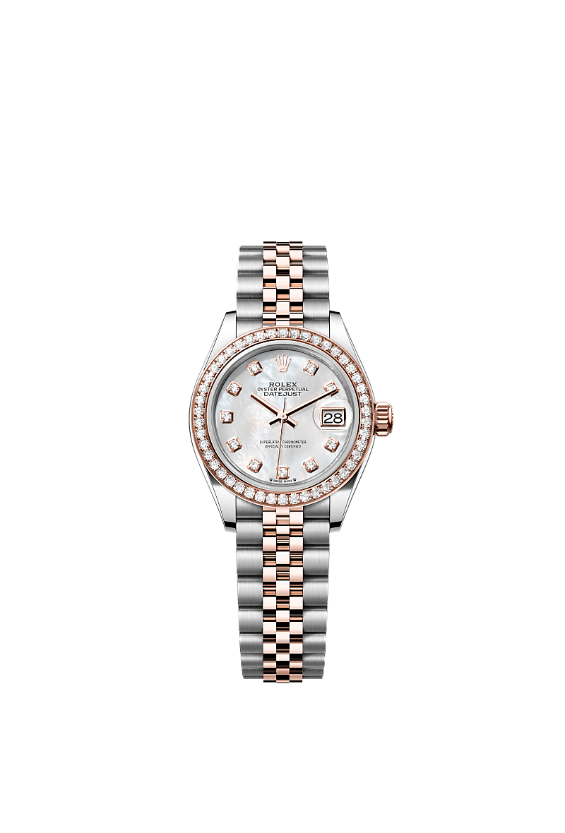 Rolex Two-Tone (RG/SS) Datejust - 28mm - White mother-of-pearl Diamond Dial - Jubilee