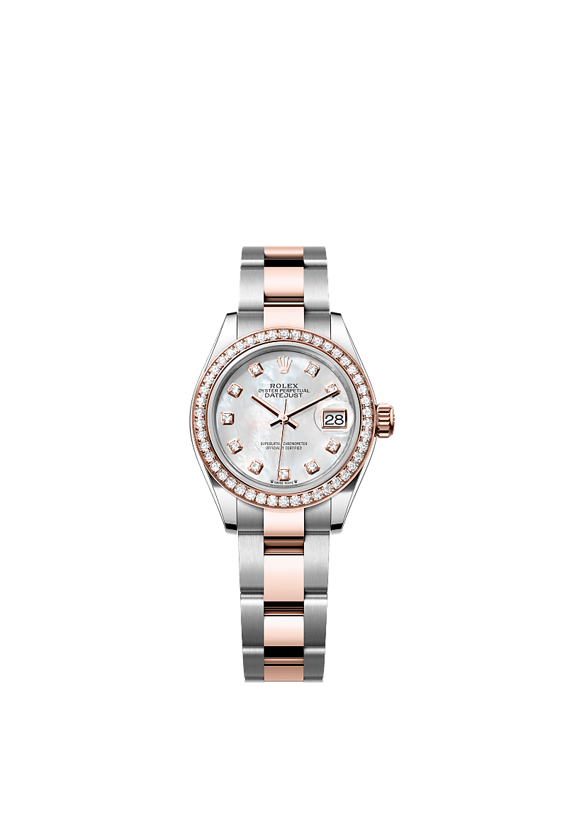 Rolex Two-Tone (RG/SS) Datejust - 28mm - White mother-of-pearl Diamond Dial - Oyster